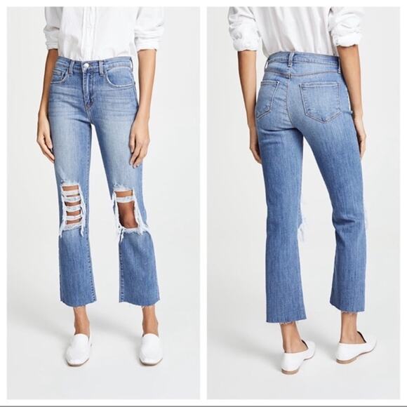 L'AGENCE Denim - L'AGENCE Daria High Rise Cropped Straight Jeans sz 28 Atlantic Blue Distressed